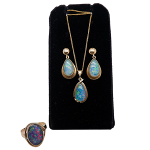Opal doublets 2 piece set comprising earrings and  ring (pendant no longer available)