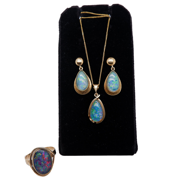 Opal doublets 2 piece set comprising earrings and  ring (pendant no longer available) - image 1
