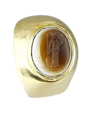 Gold ring with an ancient Roman intaglio carved into an  apotropaic ‘eye’.