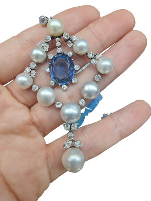 Antique Sapphire & Natural Pearl Pedant