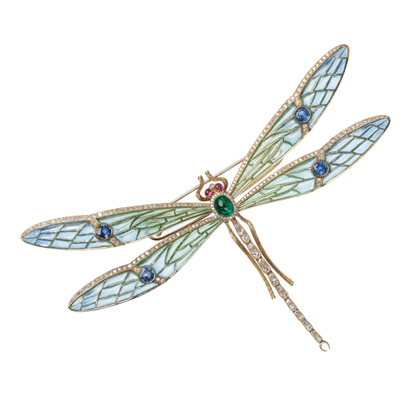 Modern Plique À Jour Enamel, Emerald, Sapphire, Diamond, Ruby And Gold Dragonfly Brooch - image 1