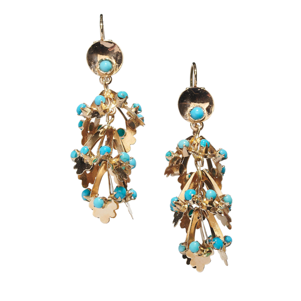 Vintage Turquoise And Gold Drop Earrings, Circa 1950 - image 1