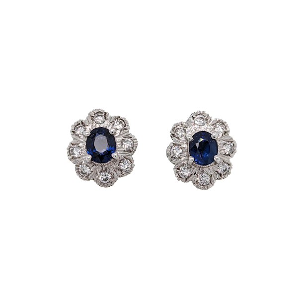 Vintage Sapphire and Diamond Cluster Stud Earrings, Circa 1960 - image 1