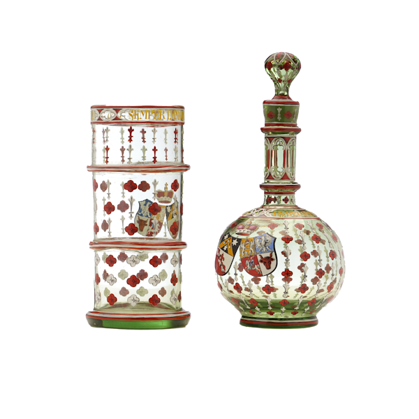 Antique Bohemian enamel glass goblet and decanter, Germany c.1850 - image 1