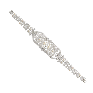 Early 20th Century Pearl, Diamond And Platinum Bracelet, Circa 1920, 8.90 Carats