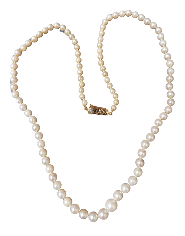 Cultured Pearl necklace with graduated pearls and gold clasp - image 1