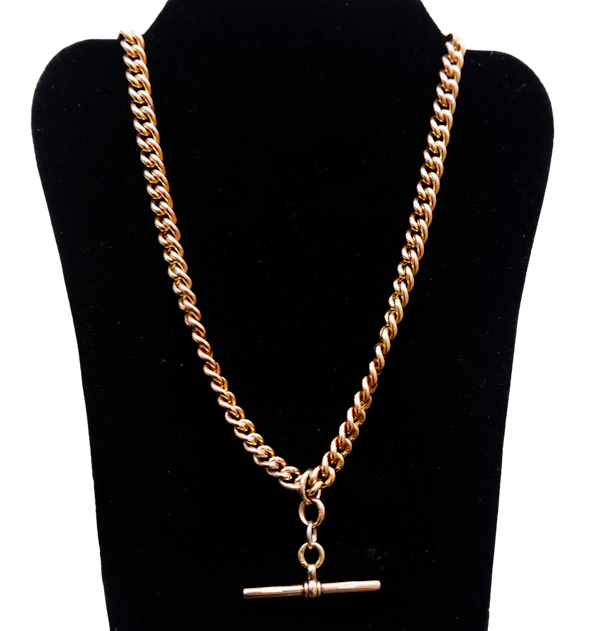 Antique 9 ct. rose gold double "Albert"  curb link necklace - image 1