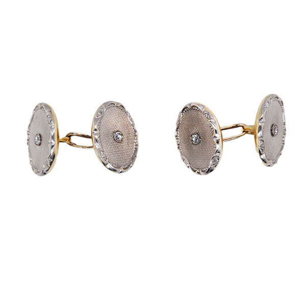 Art Deco 14 ct. two colour gold,  pair of cufflinks, double sided and set with diamonds - image 1
