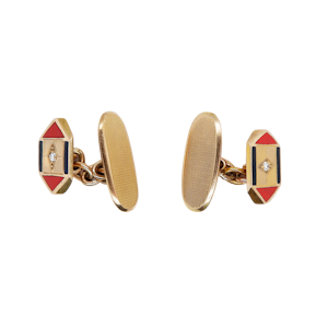 Art Deco 9 ct. gold enamel and diamond cufflinks