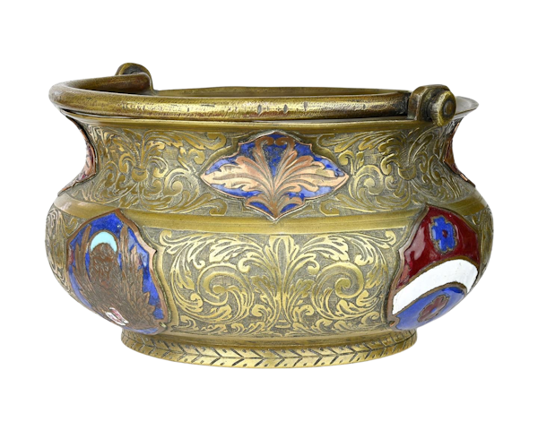 Bronze holy water bucket with enamelled plaques. Venetian, 17th / 18th century. - image 1