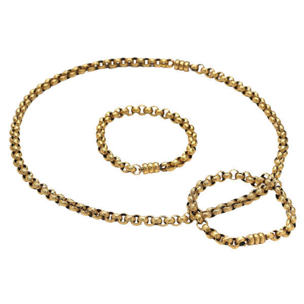 Antique Georgian Long Gold Chain, Necklace and Bracelets, Circa 1820 - image 1