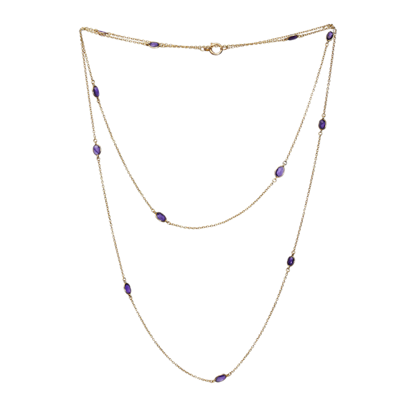 Antique Amethyst and Gold Long Chain Necklace, Circa 1920 - image 1