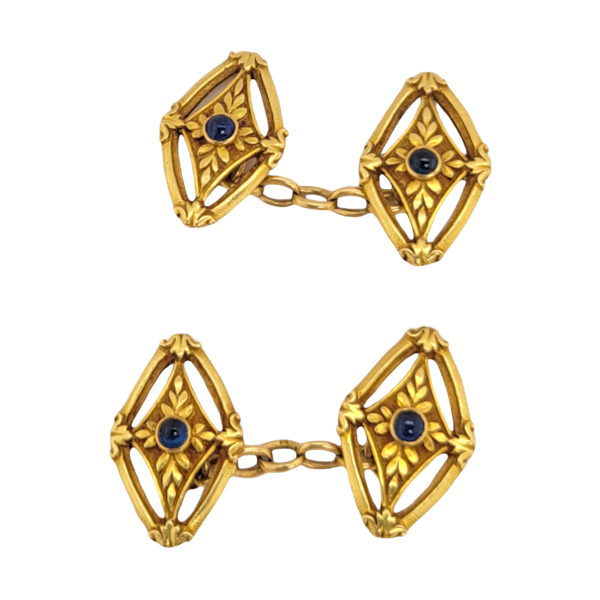 Pair of French sapphire cabochon 18ct gold cufflinks SKU: 6828 DBGEMS - image 1