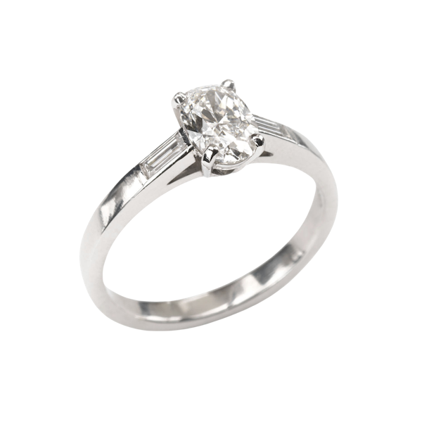 Modern Oval Diamond and Platinum Solitaire Ring 0.91 Carats - image 1