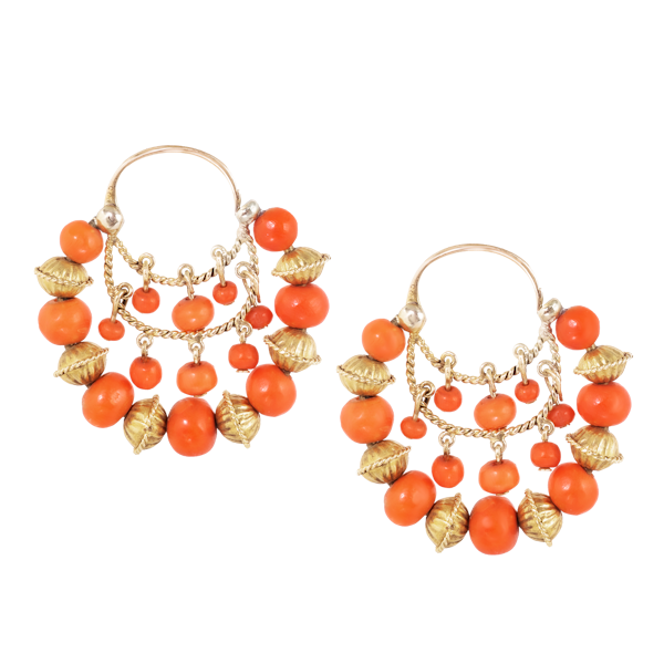 A Pair of Gold Coral Hoop Earrings - image 1