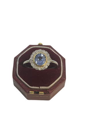 Lovely and cute Art Deco French sapphire diamond engagement ring at Deco&Vintage Ltd