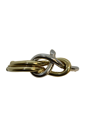 Stylish 18ct yellow and white gold knot bangle at Deco&Vintage Ltd