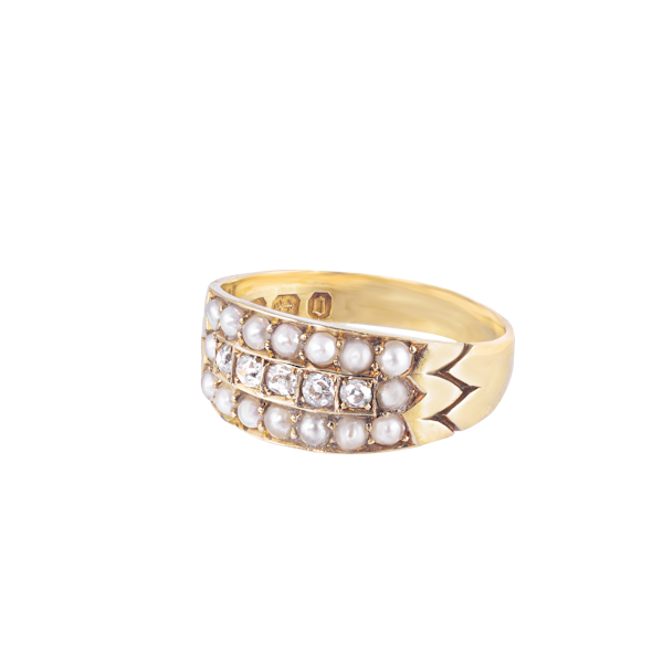 A Victorian Three Row Diamond Pearl Ring - image 1
