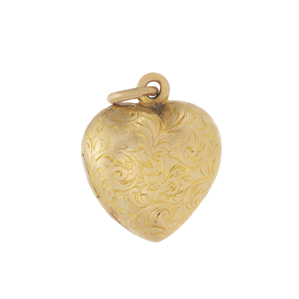 A Gold Engraved Heart Locket Pendant - image 1
