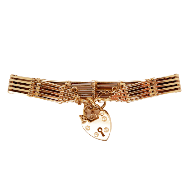 Edwardian heavy 9 ct. gold gate bracelet with padlock - image 1
