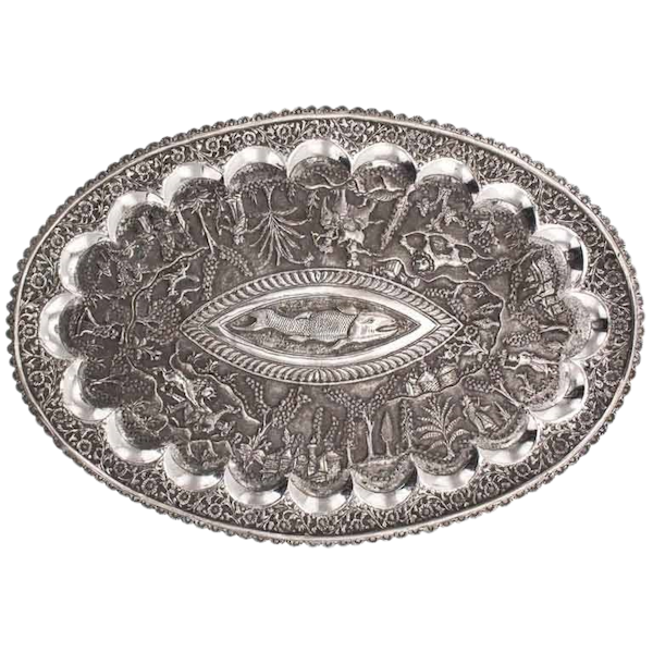 ANTIQUE INDIAN SILVER OVAL PLATTER, LARGE SIZE, LUCKNOW, INDIA – LATE 19TH CENTURY - image 1