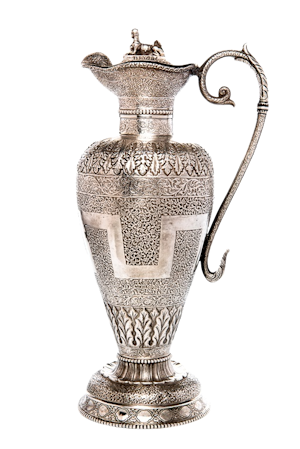 ANTIQUE INDIAN SILVER REGIMENTAL JUG, MILITARY PRESENTATION, LUCKNOW, INDIA – 19TH CENTURY
