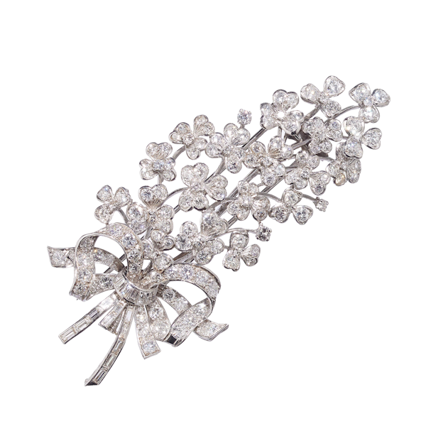 Vintage Diamond And White Gold Lilac Flower Brooch, Circa 1950 - image 1