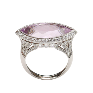 Modern Navette Kunzite, Diamond And Platinum Dress Ring