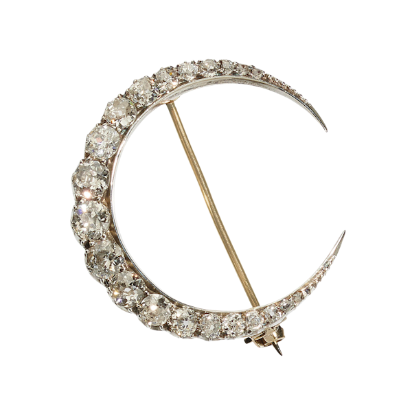 Victorian Diamond And Silver Upon Gold Crescent Brooch, Circa 1890, 3.50 Carats - image 1