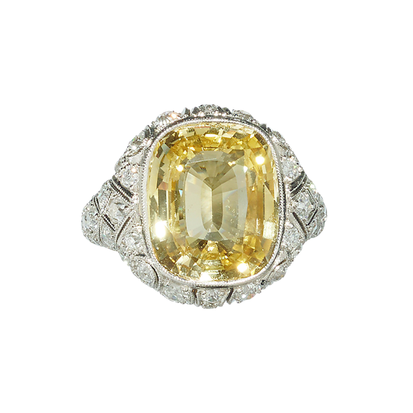 Yellow Sapphire, Diamond And Platinum Dress Ring. 13.20 Carats - image 1