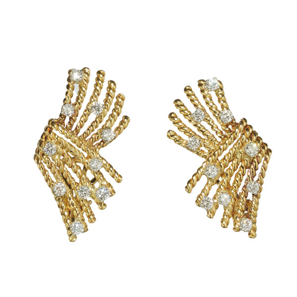 Vintage Schlumberger For Tiffany & Co. "V-Rope" Gold, Diamond And Platinum Earrings, Circa 1980 - image 1