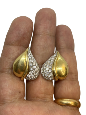 Stylish and lovely diamond 18ct yellow and white gold earrings at Deco&Vintage Ltd