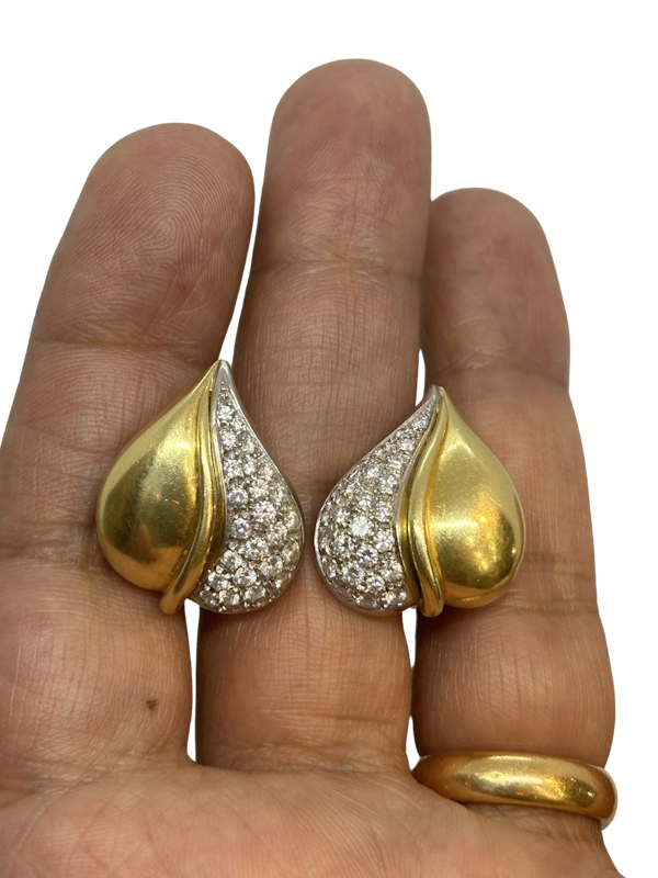 Stylish and lovely diamond 18ct yellow and white gold earrings at Deco&Vintage Ltd - image 1