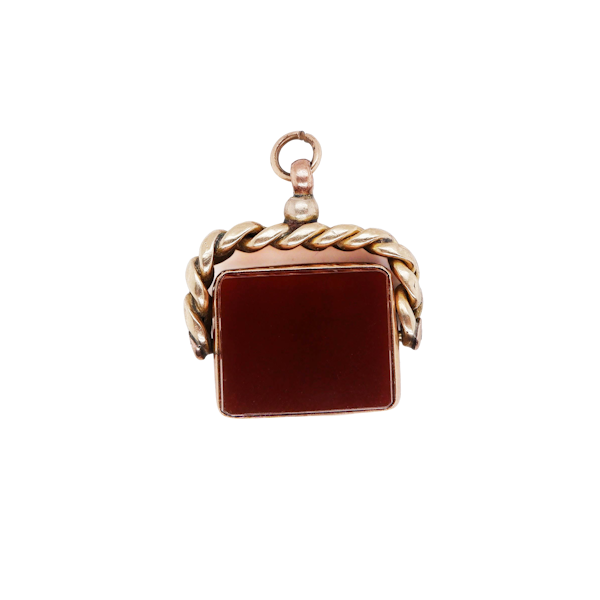 Victorian 9 ct. gold rectangular shape bloodstone and carnelian fob - image 1