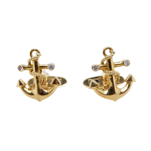 Vintage 18 ct. gold and diamond anchor ship cufflinks