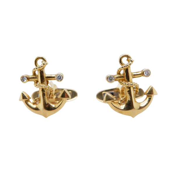 Vintage 18 ct. gold and diamond anchor ship cufflinks - image 1