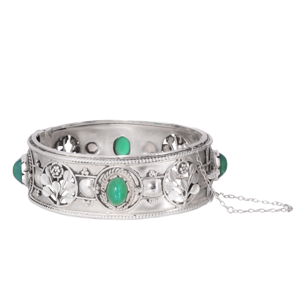 An Arts & Crafts Silver Chalcedony Bangle - image 1