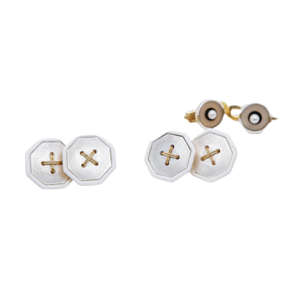 Art Deco 18ct. gold and enamel  cufflinks plus two matching studs - image 1