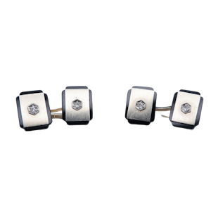 Art Deco 18 ct. gold onyx and diamond small rectangular cufflinks