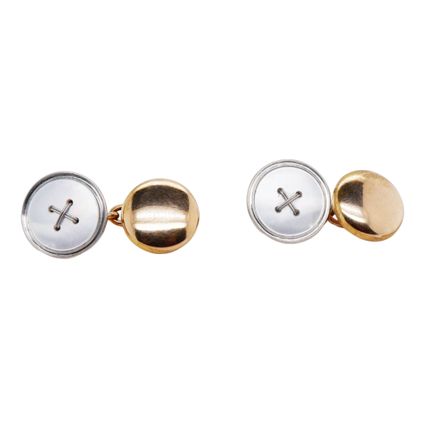 Antique 15 ct. gold mother of pearl round cufflinks - image 1