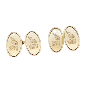 Antique 18 ct. gold  oval cufflinks with engraving of a bird