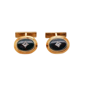 Art Deco 18 ct. gold bloodstone and diamond oval cufflinks