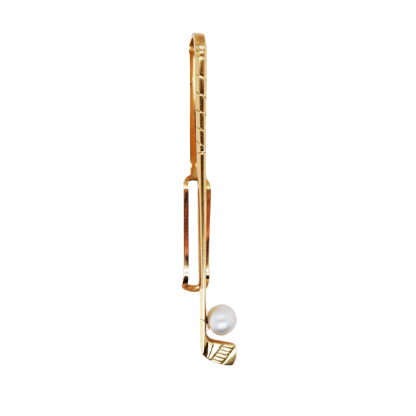 Vintage 18 ct gold and pearl golf club tie bar - image 1