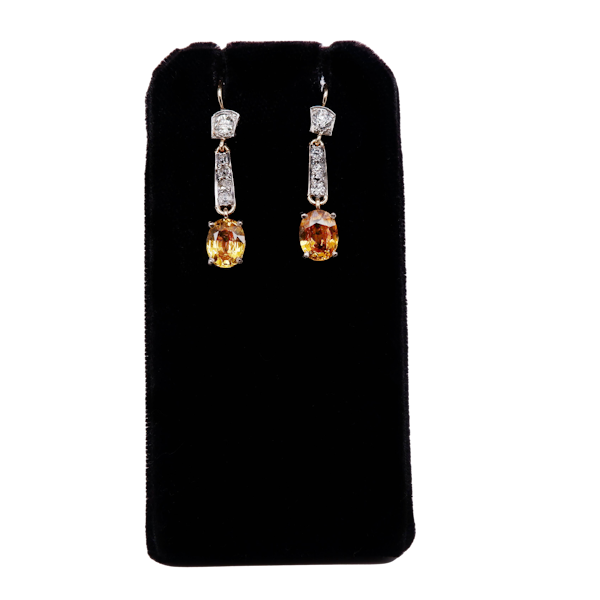 Edwardian yellow sapphire and diamond fancy earrings - image 1