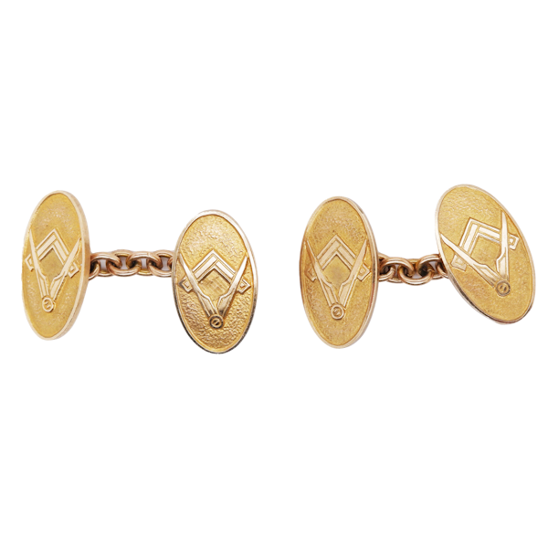 9 ct. gold oval retro Masonic cufflinks and matching tack - image 1