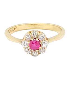 Antique Burmese Ruby and old cut diamond cluster ring SKU: 6940 DBGEMS