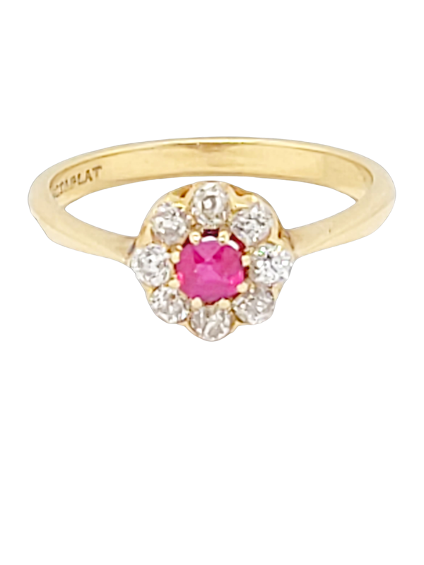 Antique Burmese Ruby and old cut diamond cluster ring SKU: 6940 DBGEMS - image 1