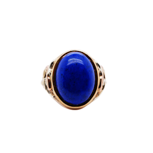 Vintage 9 ct. gold and lapis lazuli cabochon signet ring