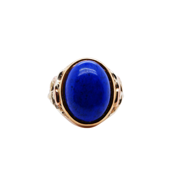 Vintage 9 ct. gold and lapis lazuli cabochon signet ring - image 1
