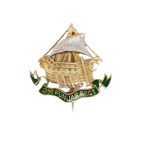Vintage 9 ct. gold and enamel Punjab regimental brooch